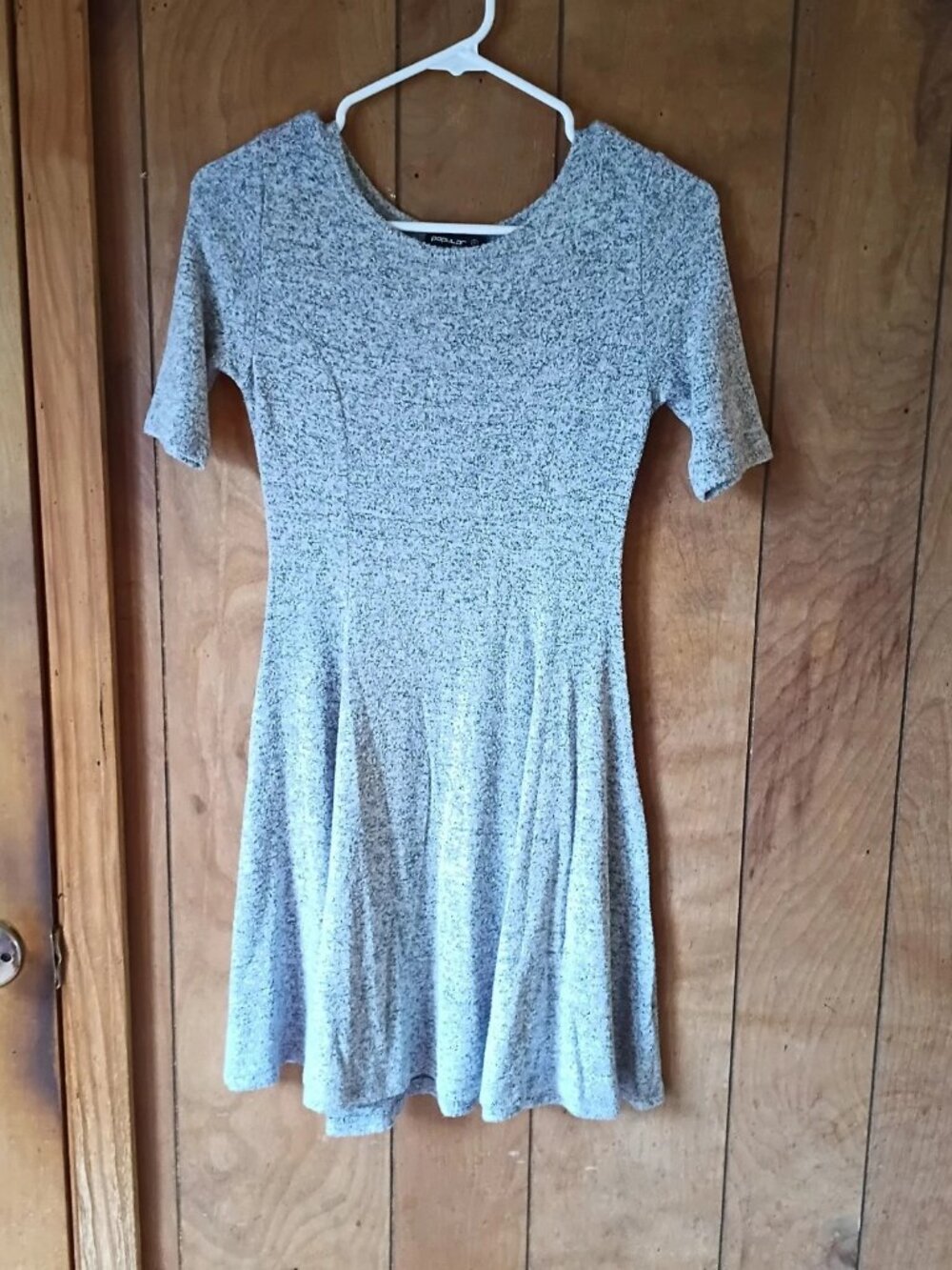 Popular Basics Gray Marled Skater Dress Women’s Size S Short Sleeve Fit & Flare